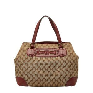Gucci GG Canvas Horsebit Tote Beige Red